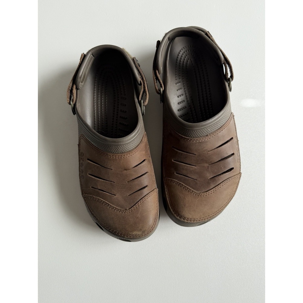 Crocs Yukon Vista Clogs Men's Size 13 Brown Leather Upper Slip On Back Strap